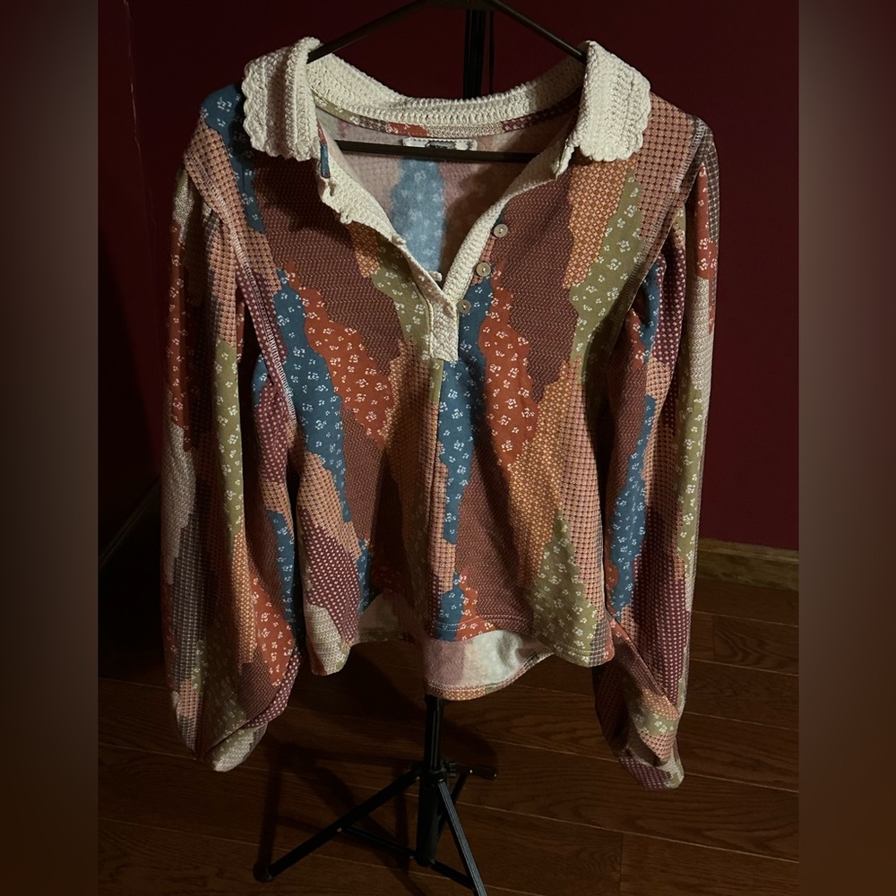 Large buckle gimmicks boho patchwork sweatshirt - image 1